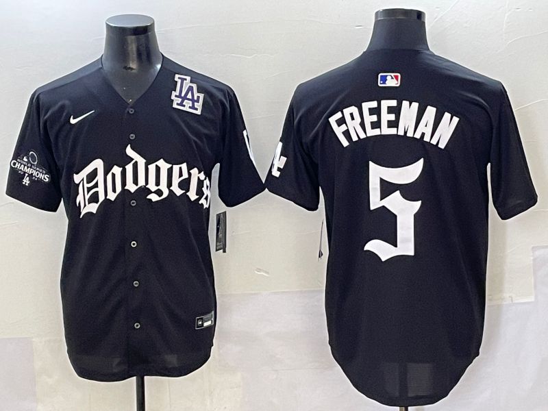 Men 2025 Los Angeles Dodgers #5 Freeman Black Seventh generation Joint Name Nike MLB Jersey style 9